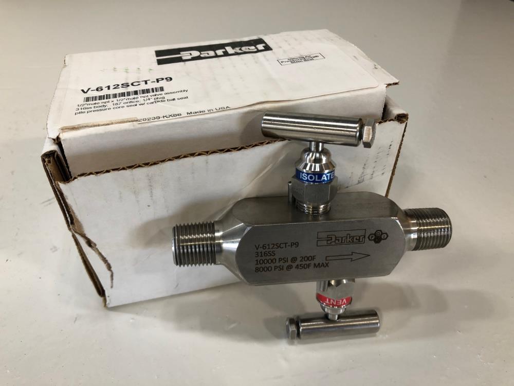 Parker PGI 1/2" MNPT x 1/2" MNPT 316SS Manifold Valve, 10,000 PSI, V-612SCT-P9